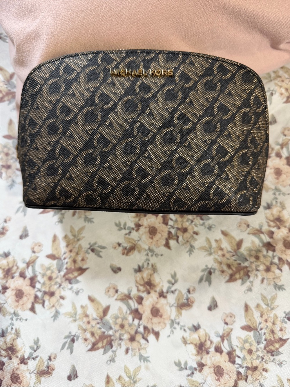 Michael Kors Signature Brown Logo Dome Cosmetic Case